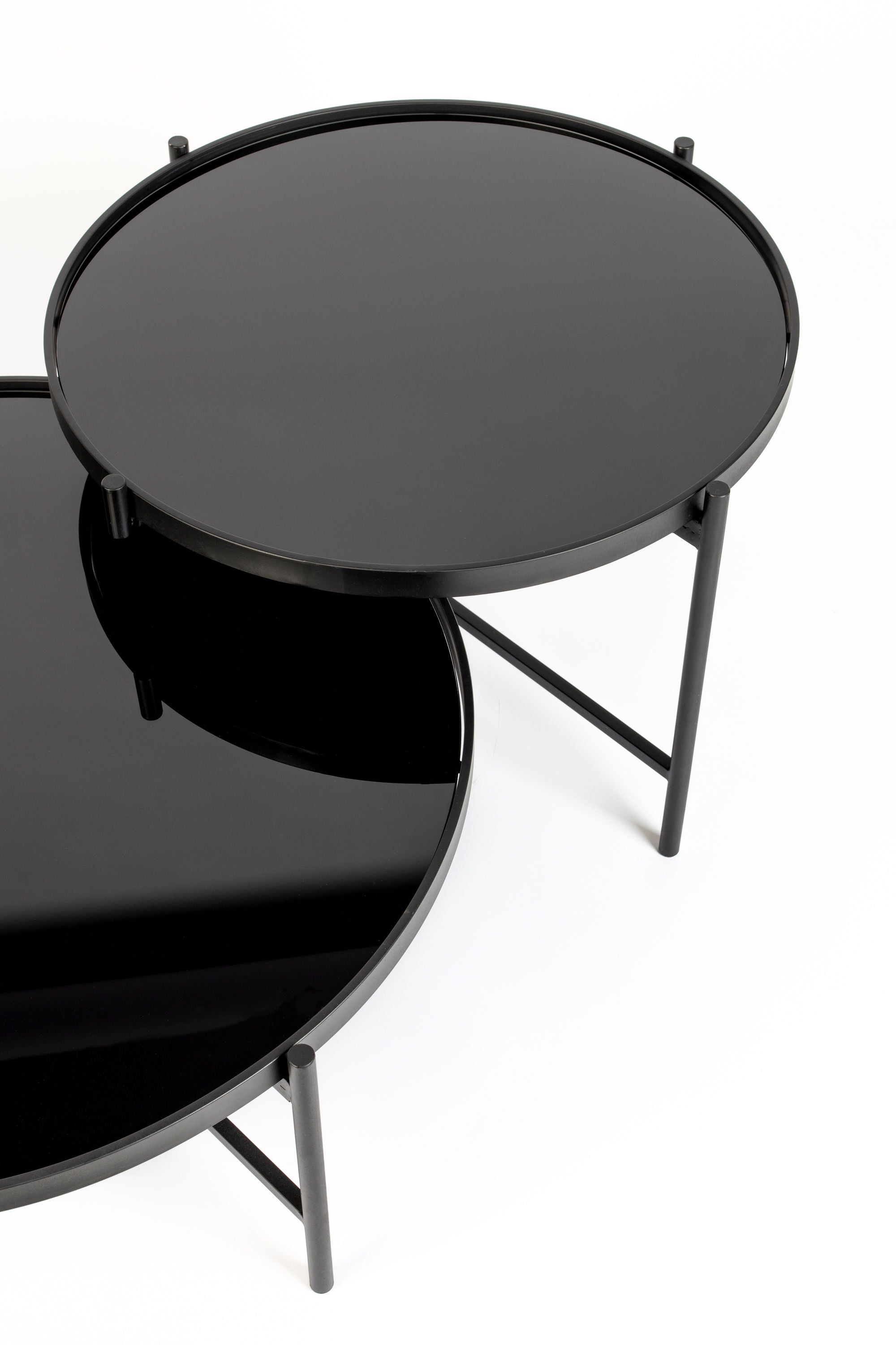 Set of 2 Li Black Glass Coffee Tables Nest